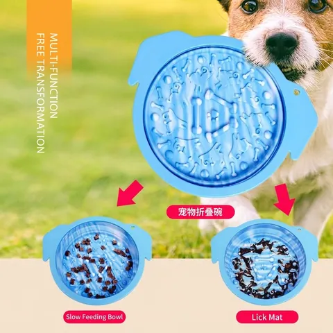 Cuenco Plegable de Silicona para Perros Alimentación Lenta con Ventosa Alfombrilla para Lamer Multifuncional Mascotas