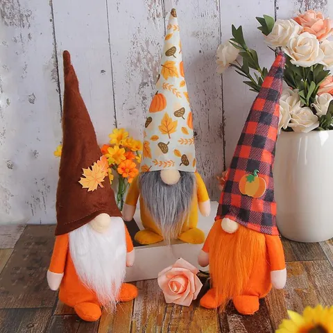 Harvest Festival Faceless Gnome Doll Plaid Pumpkin Hat Rudolph Standing Doll Ornament For Thanksgiving Autumn Home Decor