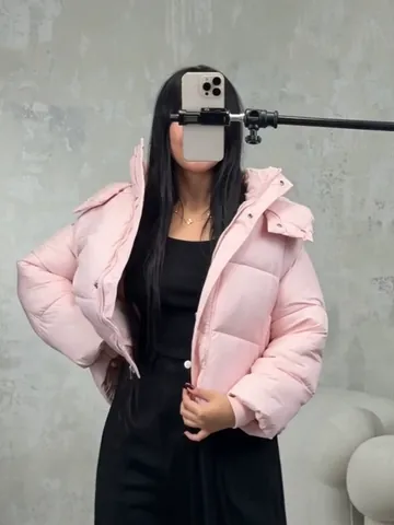 Women Cropped Puffer Jacket Hooded Solid Color Zip Up Quilted Padded Coat Streetwear Casual Warm Winter Outerwear Polyester Top