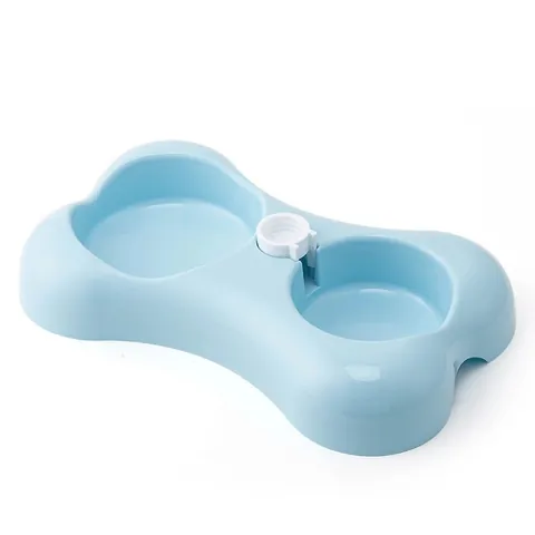 Bone Shaped Double Pet Bowl Automatic Water Dispenser PP Plastic Feeding Watering Integrated Feeder For Dogs And Cats