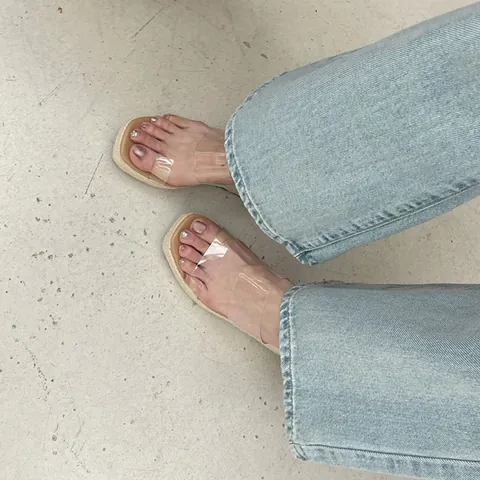 Women Fashion Clear Double Strap Wedge Slippers Square Toe Espadrille Platform Slides High Heel Beach Holiday Sandals Shoes