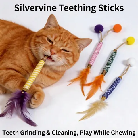 Natural Matatabi Silvervine Cat Molar Stick Toy With Feathers And Pompoms Interactive Woven Cotton Rope Pet Chewing Toy