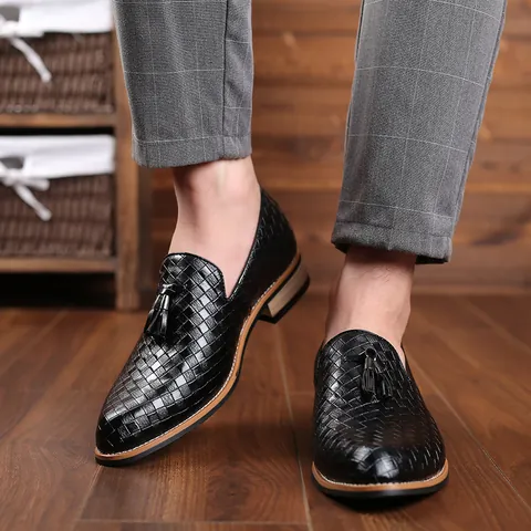 Herren Mode Loafers Mit Webstruktur Und Quasten Lässig Slip-on Flache Schuhe Atmungsaktiv Kunstleder Business Schuhe Alltag Büro