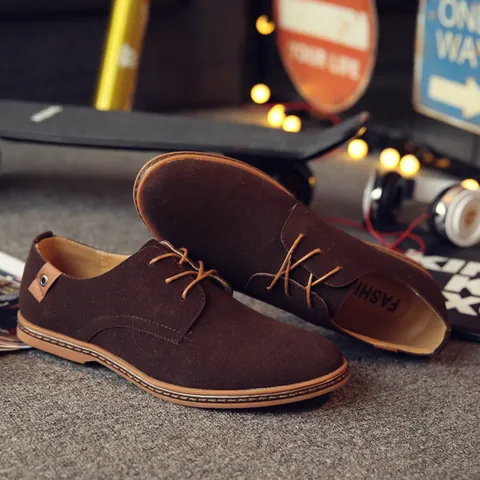 Men Casual Derby Shoes Frosted Synthetic Leather Lace Up Breathable Wear Resistant Low Top Walking Shoes For Daily Work