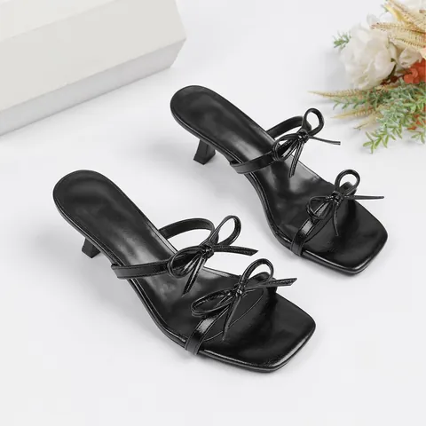 Sandali da Donna con Punta Quadrata e Tacco a Spillo Basso Eleganti Ciabattine con Fiocco Scarpe Estive per Festa