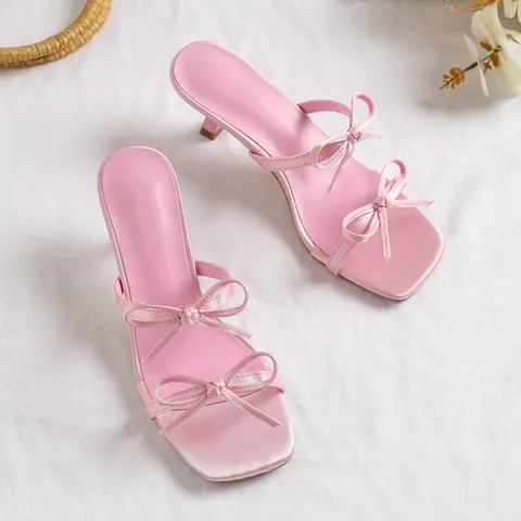 Sandali da Donna con Punta Quadrata e Tacco a Spillo Basso Eleganti Ciabattine con Fiocco Scarpe Estive per Festa