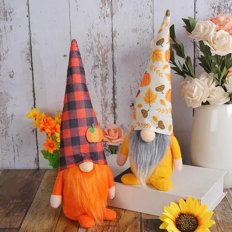 Harvest Festival Faceless Gnome Doll Plaid Pumpkin Hat Rudolph Standing Doll Ornament For Thanksgiving Autumn Home Decor