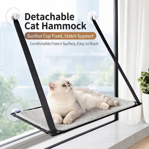 Cat Window Hammock Breathable Mesh Sun Seat Space Saving Detachable Washable Pet Bed With Strong Suction Cups Window Mounted Nest