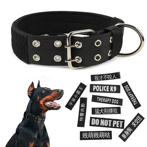 Durable Adjustable Polyester Tactical Dog Collar For Medium Large Dogs Heavy Duty Pet Training Collar With Metal Buckle