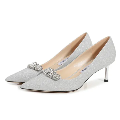 Femme Argent Bout Pointu Talons Hauts Stiletto Pumps Avec Boucle en Cristal Strass Paillettes Mariage Demoiselle d'Honneur Fête Chaussures