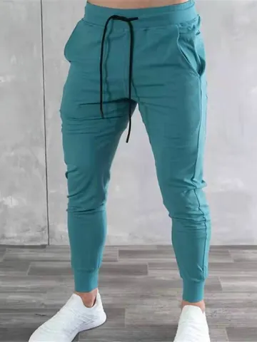 Men's European Size Joggers Gym Fitness Pants Slim Fit Cotton Blend Sweatpants With Multi Pockets Phone Bag Activewear Trousers