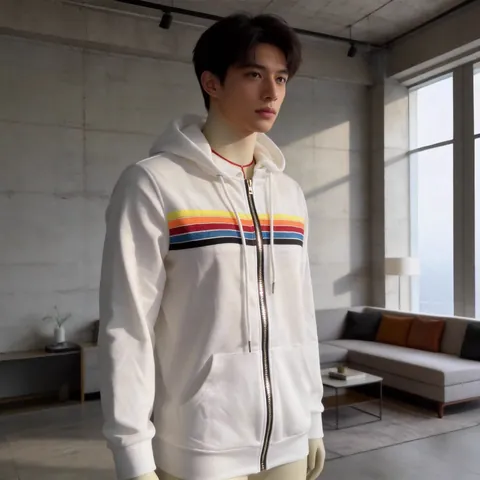 Unisex Regenboog Gestreept Rits Hoodie Fleece Gevoerd Colorblock Hooded Sweatshirt Los Casual Herfst Winter Top