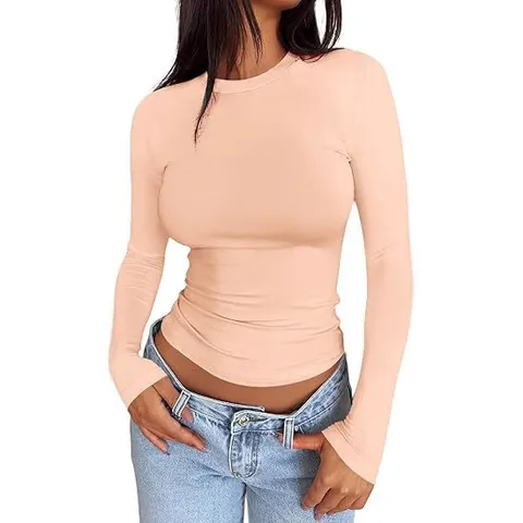 Dames Casual Slim Fit Ronde Hals Lange Mouw Top Effen Kleur Sexy Pullover T-shirt Voor Herfst Dagelijkse Kleding
