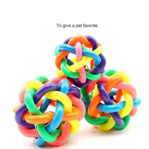 Rainbow Rubber Woven Ball Pet Dog Toy With Bell Interactive Training Chew Toy For Puppies Small Medium Large Dogs
