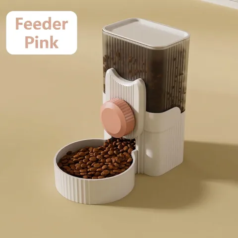 Automatic Pet Hanging Cage Feeder and Water Dispenser Set for Dogs and Cats Gravity Self-Feeding Device Pink Green PP Material