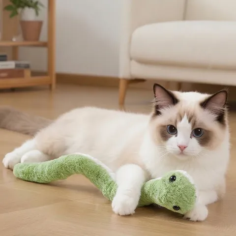 Jouet en Peluche pour Chat en Forme de Serpent Mignon Animal en Peluche Mascotte du Zodiaque Année du Serpent Vert