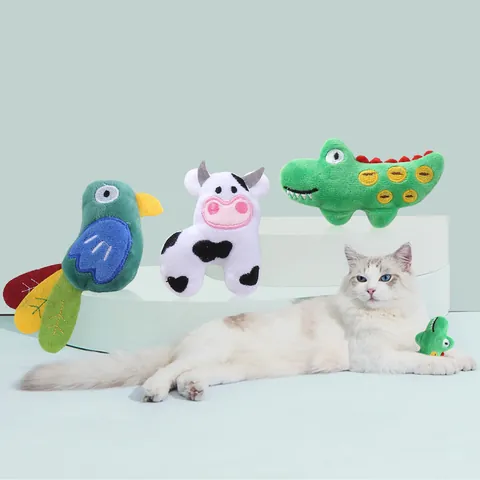 Cute Cartoon Animal Shape Plush Catnip Cat Toy Crocodile Cow Parrot Soft Bite Resistant Interactive Kitten Teeth Grinding Molar Toy For Pet Cats
