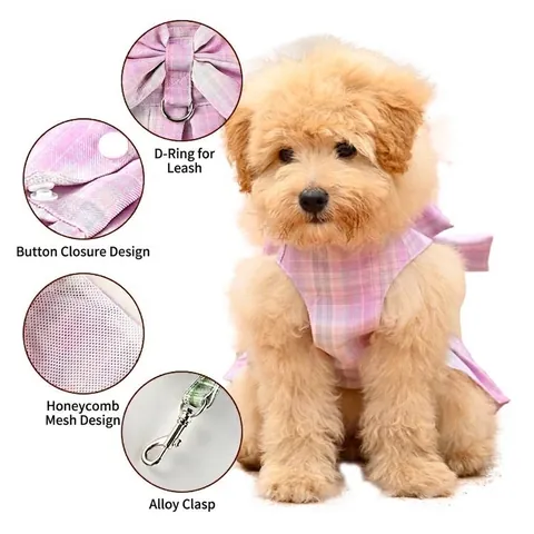 Pet JK Plaid Skirt Leash Set Polyester Breathable Puppy Dress For Small Dogs Cats School Style Dog Harness Vest Clothing