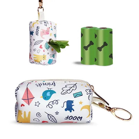 Portable Dog Poop Bag Dispenser Polyester Oxford Cloth Pet Waste Bag Storage Pouch With Leash Attachment Hook Pet Supplies