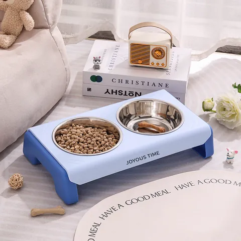 Erhöhter Doppel-Haustiernapf Nackenschutz Kippschutz Katzenfutter Wasserautomat Ständer Edelstahl Kunststoff Integrierte Näpfe Für Katzen Kleine Hunde