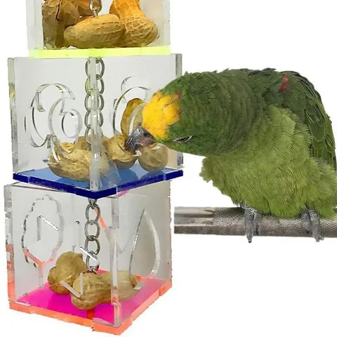Educational Parrot Foraging Toy Acrylic Multi-Layer Bird Feeder Intelligence Enrichment Toy with Hanging Metal Chain Bird Cage Accessory