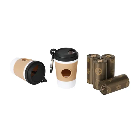 Creative Coffee Cup Shape Pet Waste Bag Dispenser Portable Dog Poop Bag Holder With Carabiner Outdoor Travel Cleaning Tools