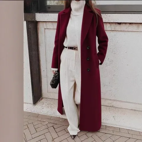 Damen Casual Langer Wollmantel Warm Polyester Revers Spleißen Mantel Trenchcoat Für Herbst Winter Damen Mode Bekleidung