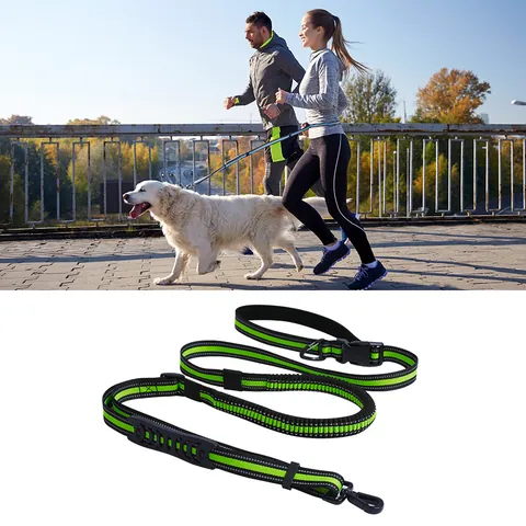 Hands Free Reflective Dog Leash Adjustable Waist Belt Elastic Shock Absorbing Bungee Pet Leash For Running Walking Large Dogs Nylon Dog Leash Collar