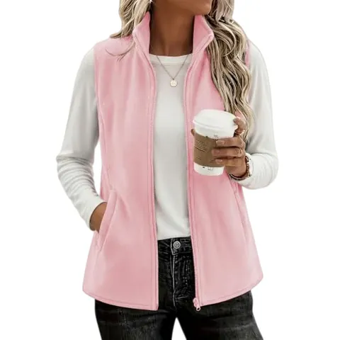 Women Casual Polar Fleece Vest Stand Collar Full Zip Sleeveless Jacket with Pockets Warm Lightweight Outerwear Waistcoat Top