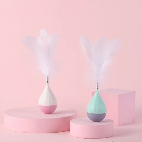 Feather Tumbler Cat Toy With Bell Interactive Self-Hi Wobble Teaser For Kitten ABS Plastic Base Indoor Playing Toys