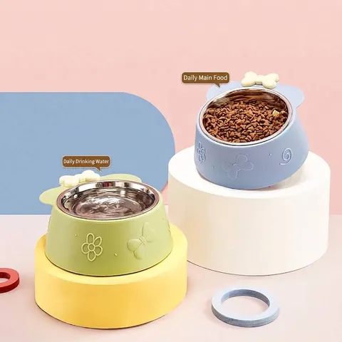 Edelstahl Haustiernapf Für Katzen Und Hunde Macaron Farbe Schleife Design 2-in-1 Abnehmbarer Futter Und Wassernapf Futternapf