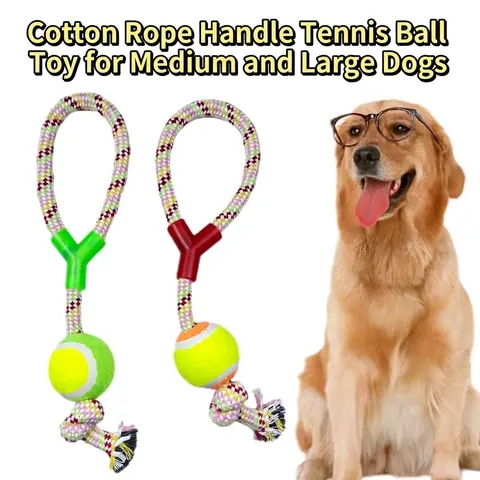 Jouet à Mâcher en Corde de Coton avec Balle de Tennis Jouet Interactif pour Chiens de Taille Moyenne et Grande Soins Dentaires