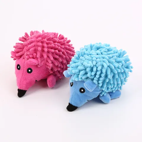 Süßes Igel Plüsch Hundespielzeug Quietschen Mopp Chenille Kauspielzeug Für Kleine Mittlere Hunde Blau Rosarot Haustierbedarf
