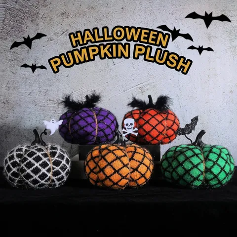 Halloween Knitted Pumpkin Ornament Handmade Polyester Yarn Pumpkin Decoration For Party Desktop Home Rustic Festival Prop