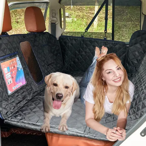 Wasserdichter Gesteppter Haustier Autositzbezug Hundehängematte Mit Netzfenster Und Tablet Halter Oxford Rücksitzschutz