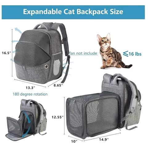 Large Capacity Expandable Cat Backpack Breathable Mesh Pet Carrier For Small Dogs Cats Outdoor Travel Hiking Backpack