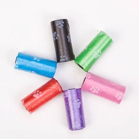 Printed Pet Waste Bags Roll Paw Print Pattern Dog Poop Clean Disposal Bags Portable Outdoor Sanitation Supplies PE Material