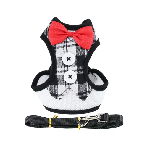 Pet Tuxedo Harness And Leash Set For Cats Dogs Breathable Mesh Formal Suit Bowtie Vest Anti-Escape Adjustable Harness