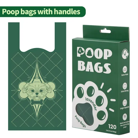 Bolsas para Caca de Perro Biodegradables Ecológicas Con Asas Aroma a Lavanda Extra Gruesas Antifugas Desechos Mascotas