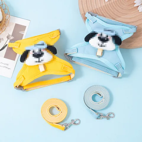 Breathable Polyester Cartoon Dog Harness Leash For Small Dogs Teddy Bichon Adjustable Vest Style Pet Walking Traction Rope