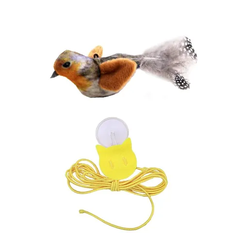 Hanging Interactive Cat Toy Realistic Squeaking Bird With Catnip And Feathers Retractable String Kitten Self-play Exercise Toy