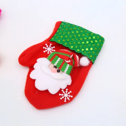 Christmas Glove Shaped Cutlery Holder Fabric Felt Sequin Santa Reindeer Bear Snowflake Pattern Holiday Table Candy Bag Decor