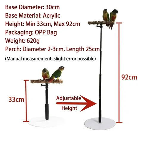 Soporte Telescópico Ajustable para Loros Percha Portátil de Madera de Fresno Natural Soporte de Metal Centro de Actividades para Pájaros Pequeños