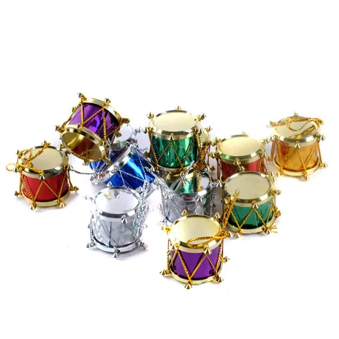 Laser Metallic Christmas Tree Decoration Mini Drum Hanging Ornaments Multicolor Plastic Small Drums For Festival Party Decor
