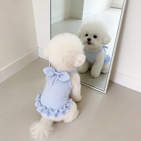 Vestido de Verano para Perro Gato Falda de Cuadros Gingham Ropa Transpirable para Cachorro Con Lazo Volantes para Perros y Gatos Pequeños