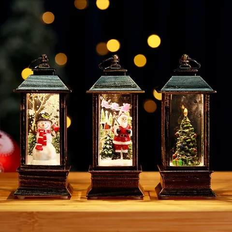 Christmas LED Glowing Telephone Booth Ornament Santa Claus Snowman Retro Wind Lamp Desktop Decoration Bar Holiday Gift