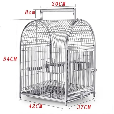 Jaula Portátil para Loros de Acero Inoxidabile 304 Jaula de Viaje para Aves Con Mango Cuencos de Comida y Perca para Aves