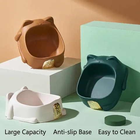 Lucky Cat Shaped Pet Bowl Anti-Slip PP Feeding Bowl With Gold Decoration For Cats Dogs Neck Protection Feeders Utensils