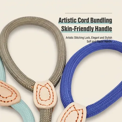 Heavy Duty Thickened PP Braided Rope Dog Slip Lead No Pull Training Leash With Leather Joint Metal Ring For Small Medium Large Dogs Comfortable Pet Walking Leash