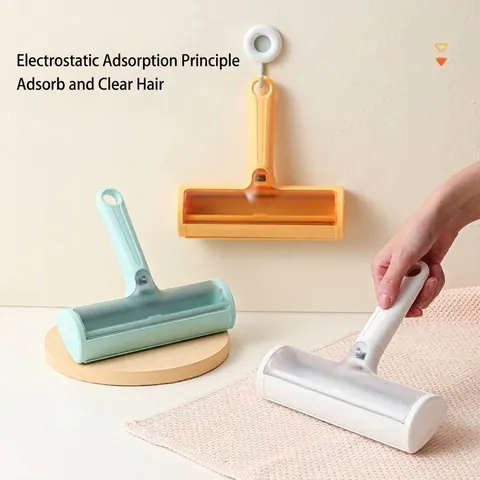 Brosse de Nettoyage de Poils d'Animaux Portable Manuel Adsorption Statique Rouleau Anti-Peluche pour Meubles Tapis Canapé Maison